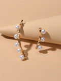 Pearl Decor Gold Strip Asymmetric Pierced Stud Earrings