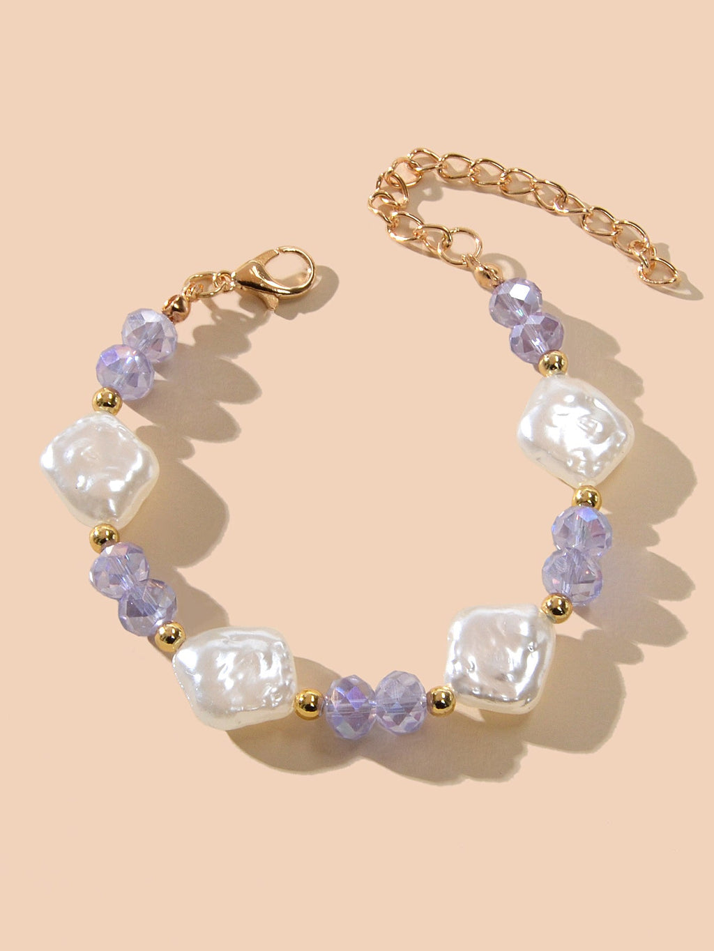 Pearl White Purple Beads Bracelet