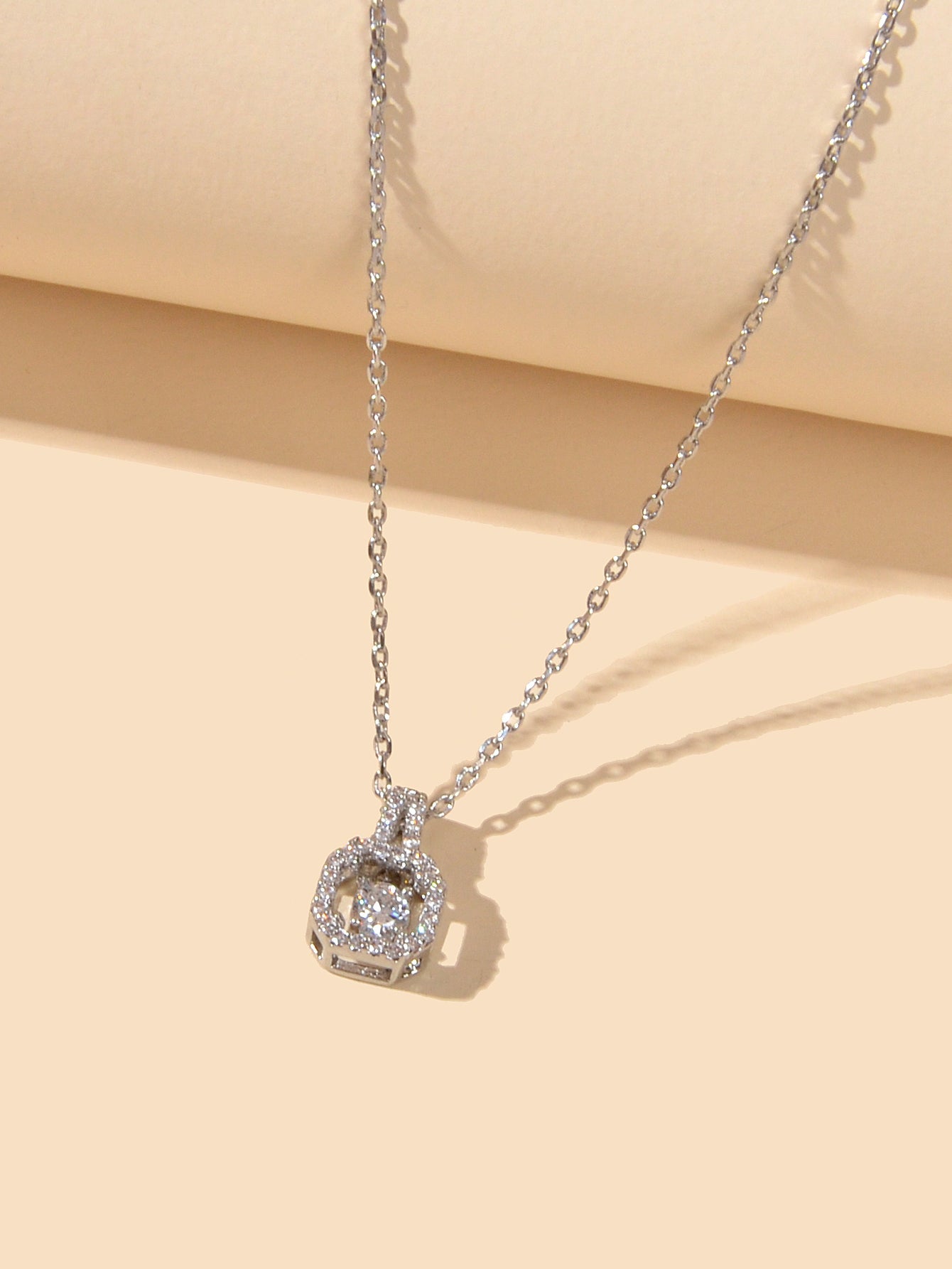 Silver Chain Faux Zircon Square Necklace