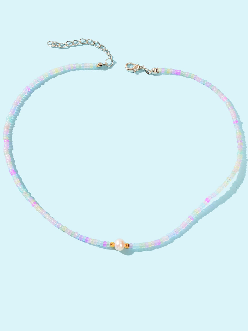 Bohemian Seed Beads Necklace Handmade Colourful Beaded Pearl Choker