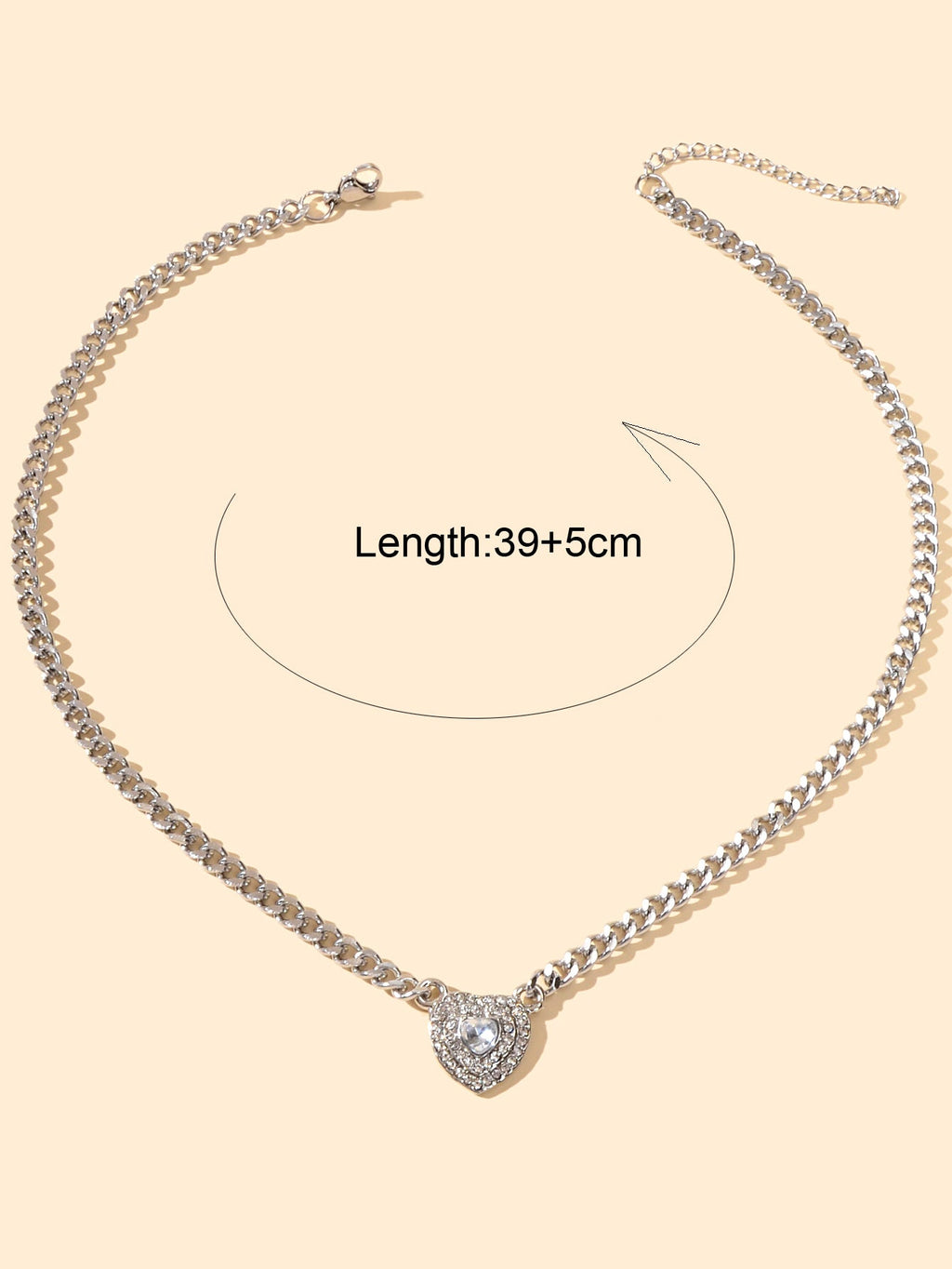 Silver Chain Full Rhinestone Heart Pendant Necklace