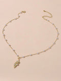 Pearl Gold Leaf Pendant Necklace Women Accessories