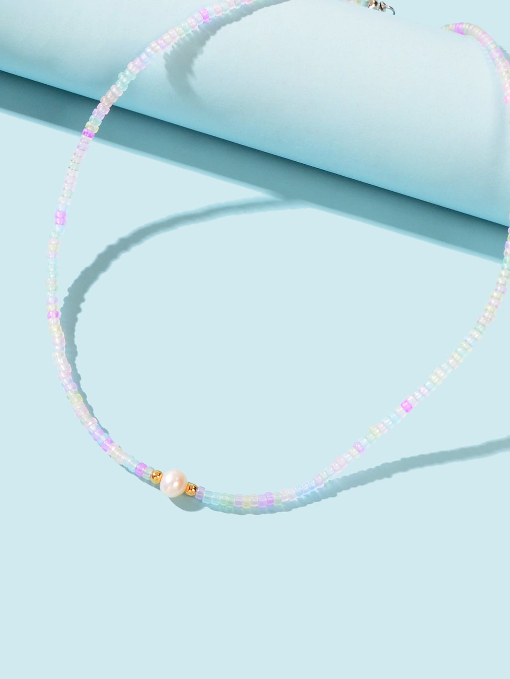 Bohemian Seed Beads Necklace Handmade Colourful Beaded Pearl Choker