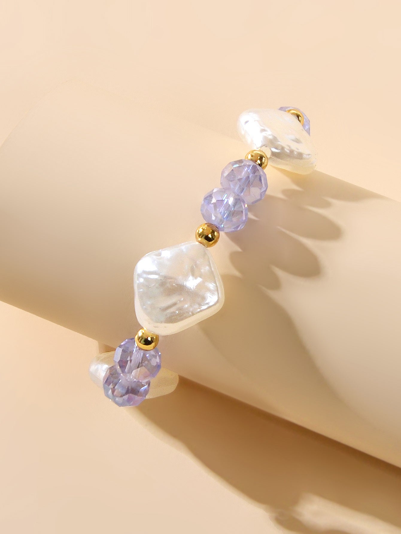 Pearl White Purple Beads Bracelet