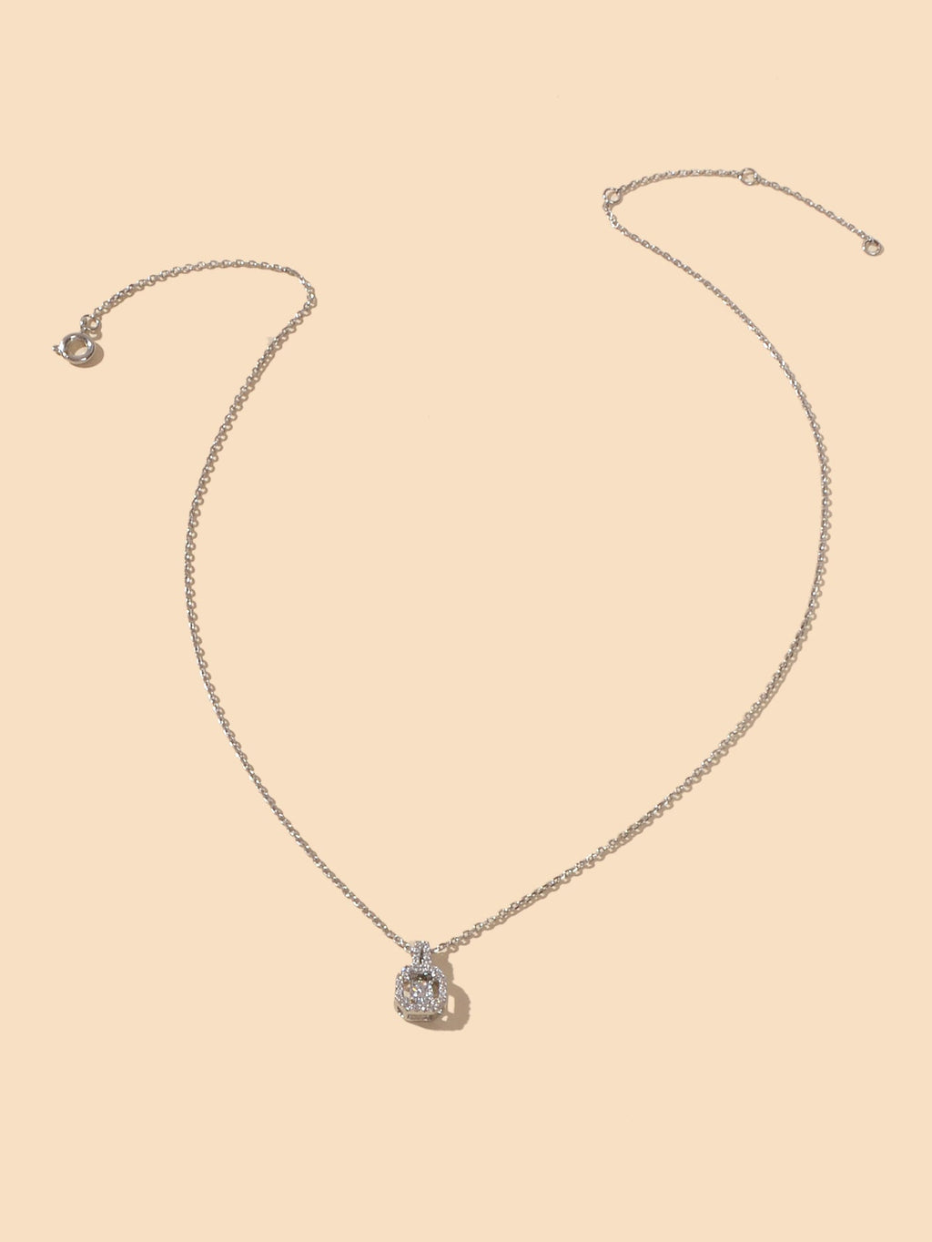 Silver Chain Faux Zircon Square Necklace