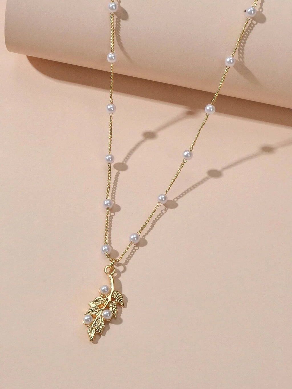 Pearl Gold Leaf Pendant Necklace Women Accessories