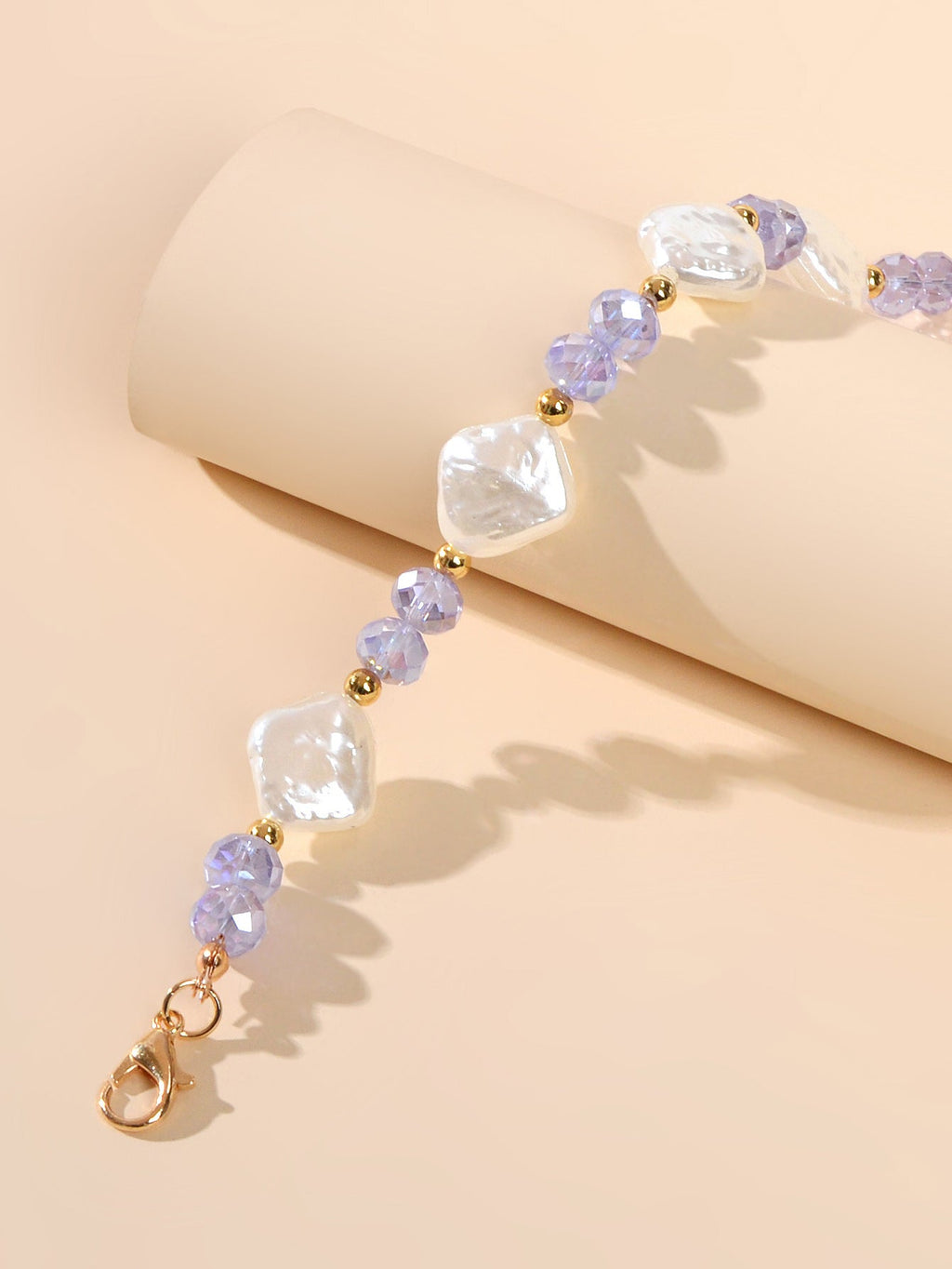 Pearl White Purple Beads Bracelet