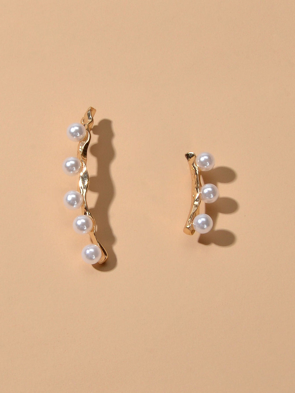 Pearl Decor Gold Strip Asymmetric Pierced Stud Earrings