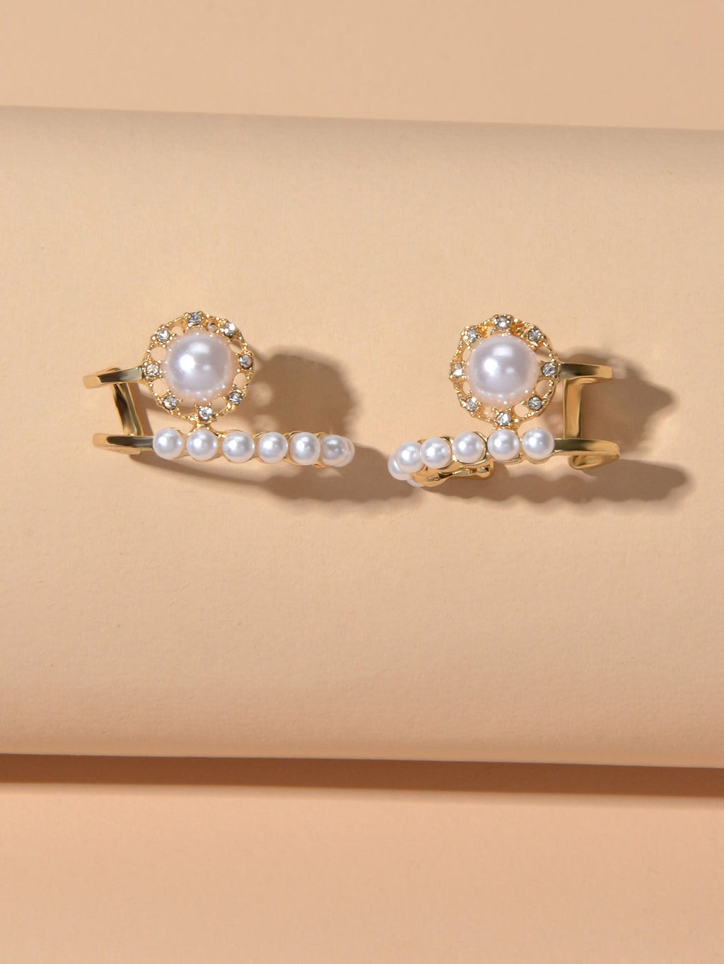 Pearl Rhinestone Geometric Stud Earrings