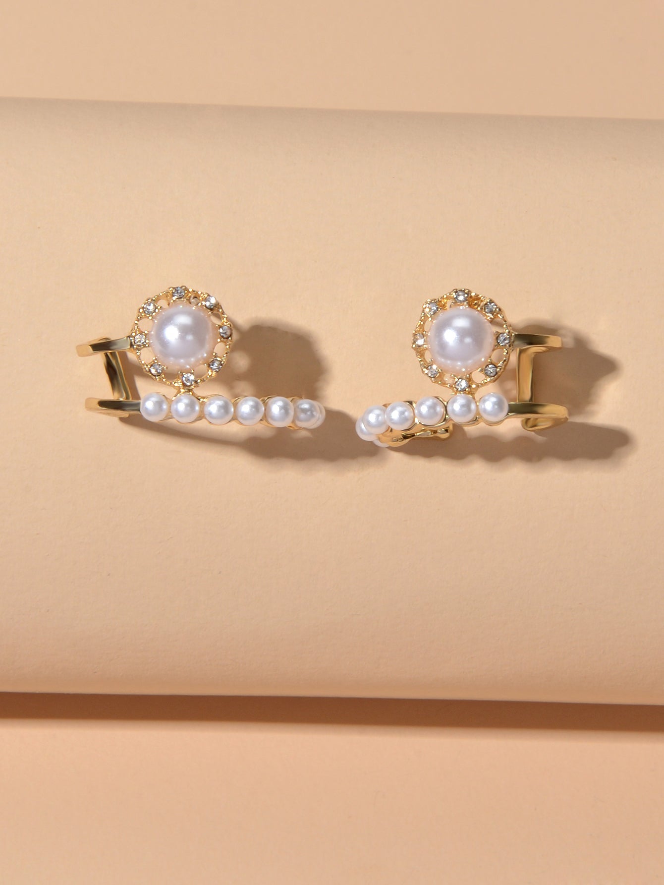 Pearl Rhinestone Geometric Stud Earrings