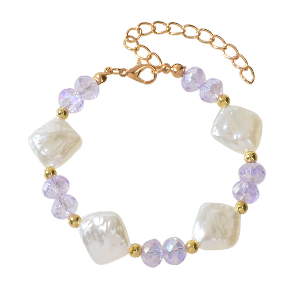 Pearl White Purple Beads Bracelet