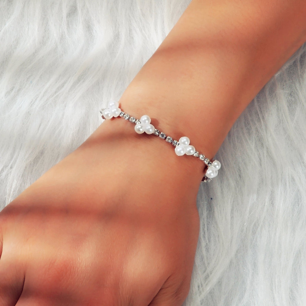 Rhinestone Pearl Silver Chain Bracelets