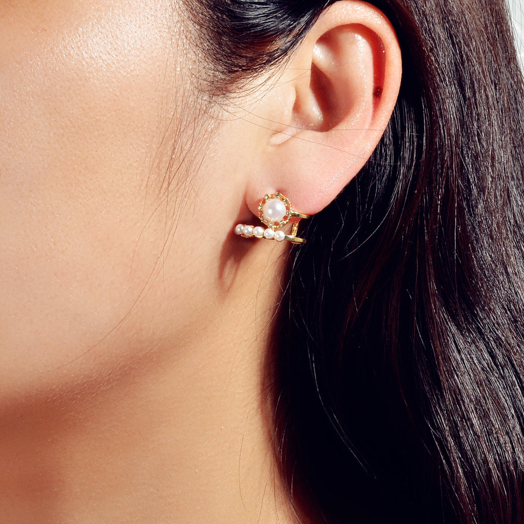 Pearl Rhinestone Geometric Stud Earrings