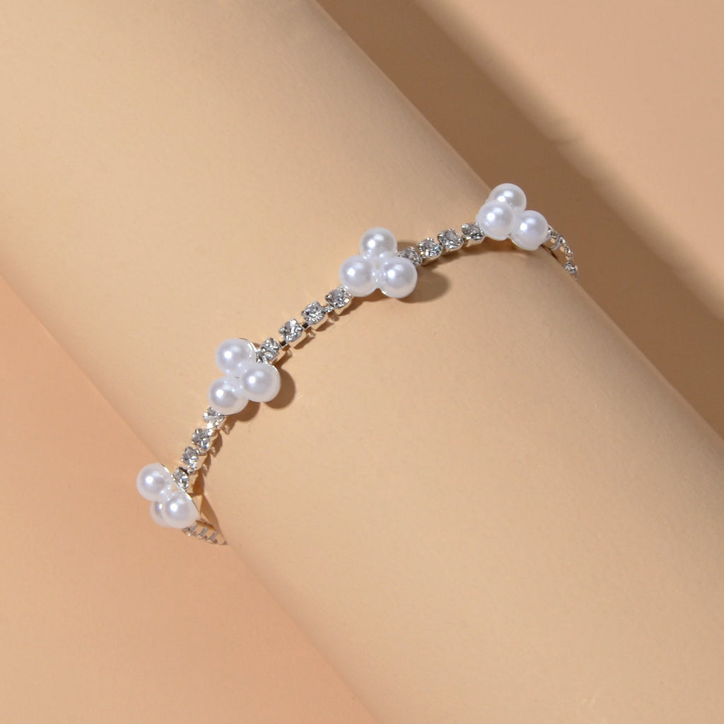 Rhinestone Pearl Silver Chain Bracelets
