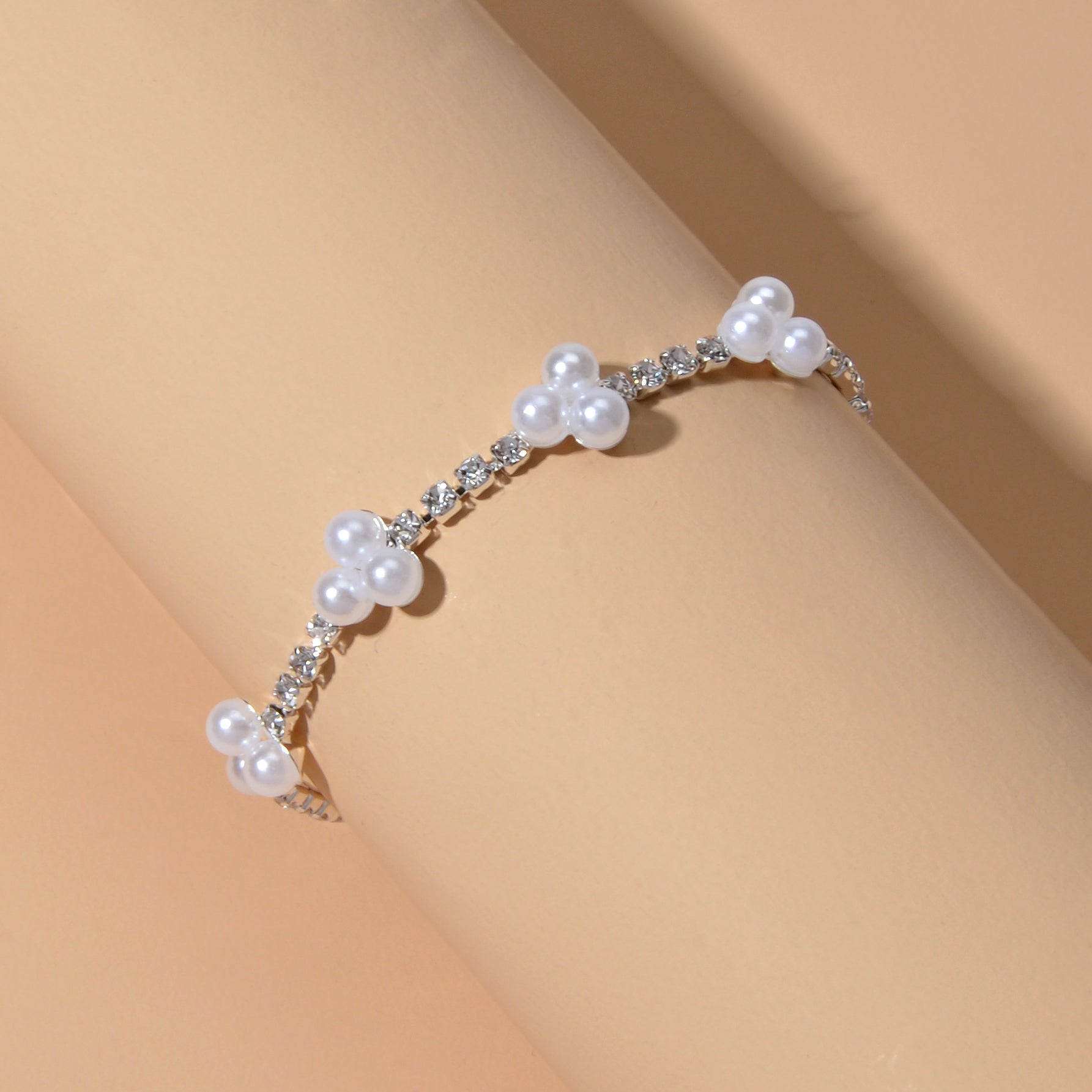 Rhinestone Pearl Silver Chain Bracelets