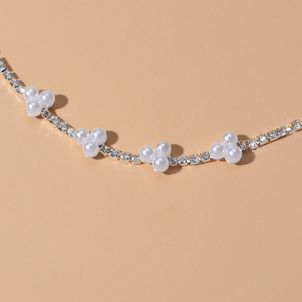 Rhinestone Pearl Silver Chain Bracelets