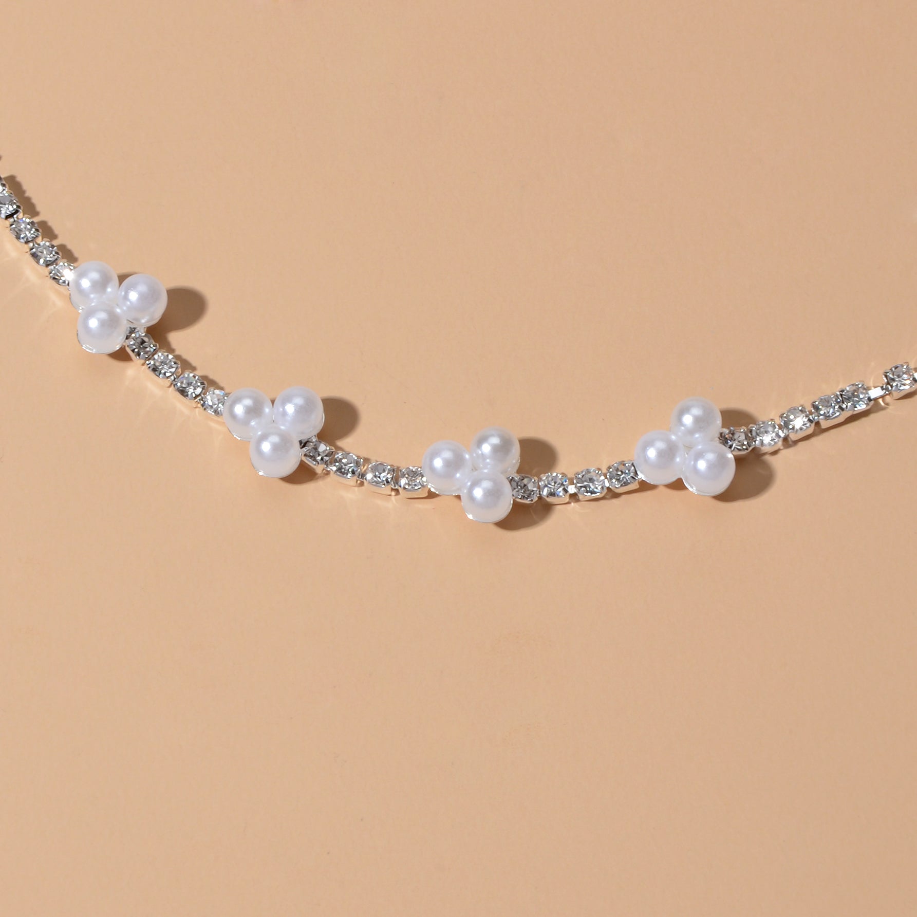Rhinestone Pearl Silver Chain Bracelets