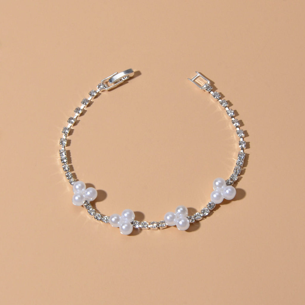 Rhinestone Pearl Silver Chain Bracelets
