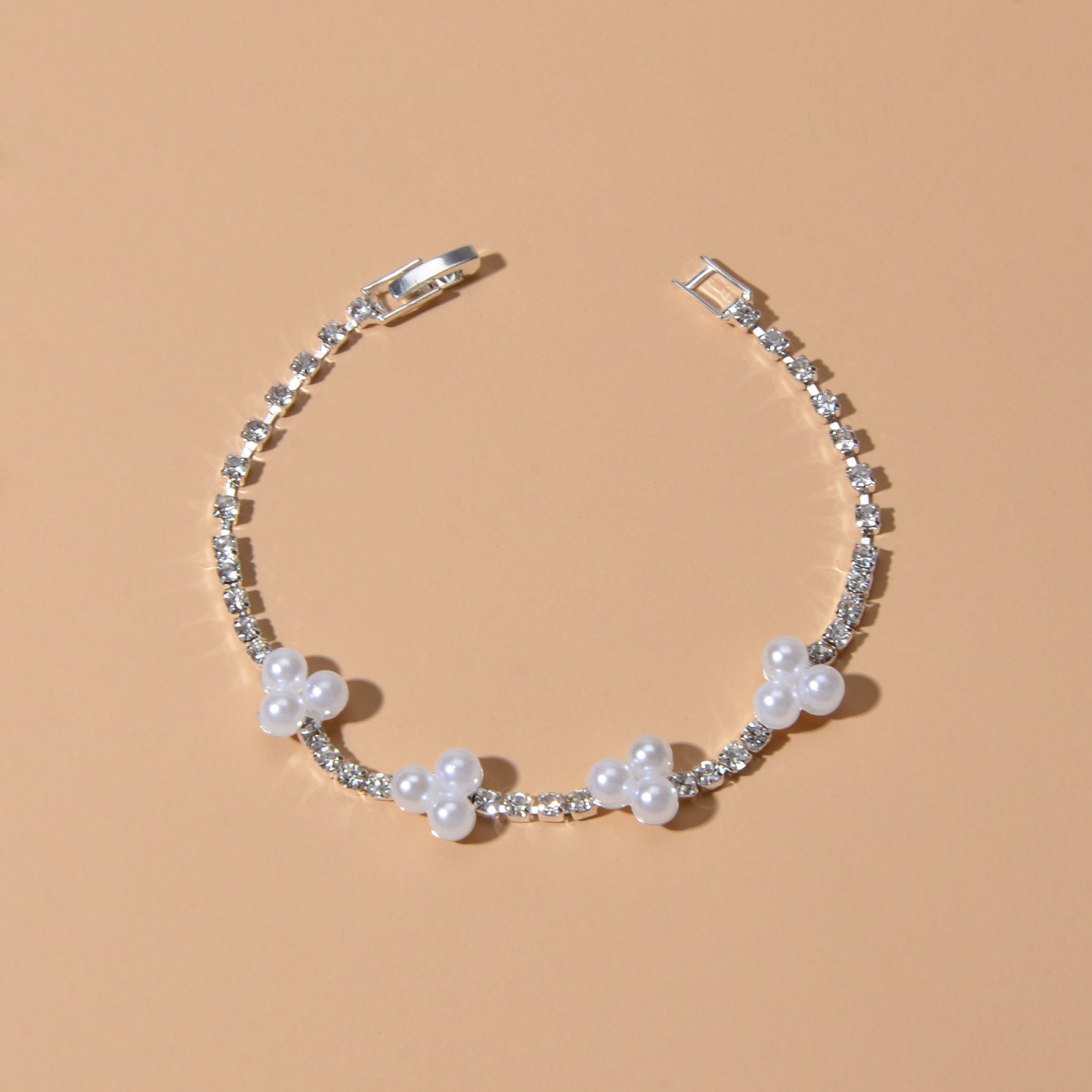Rhinestone Pearl Silver Chain Bracelets
