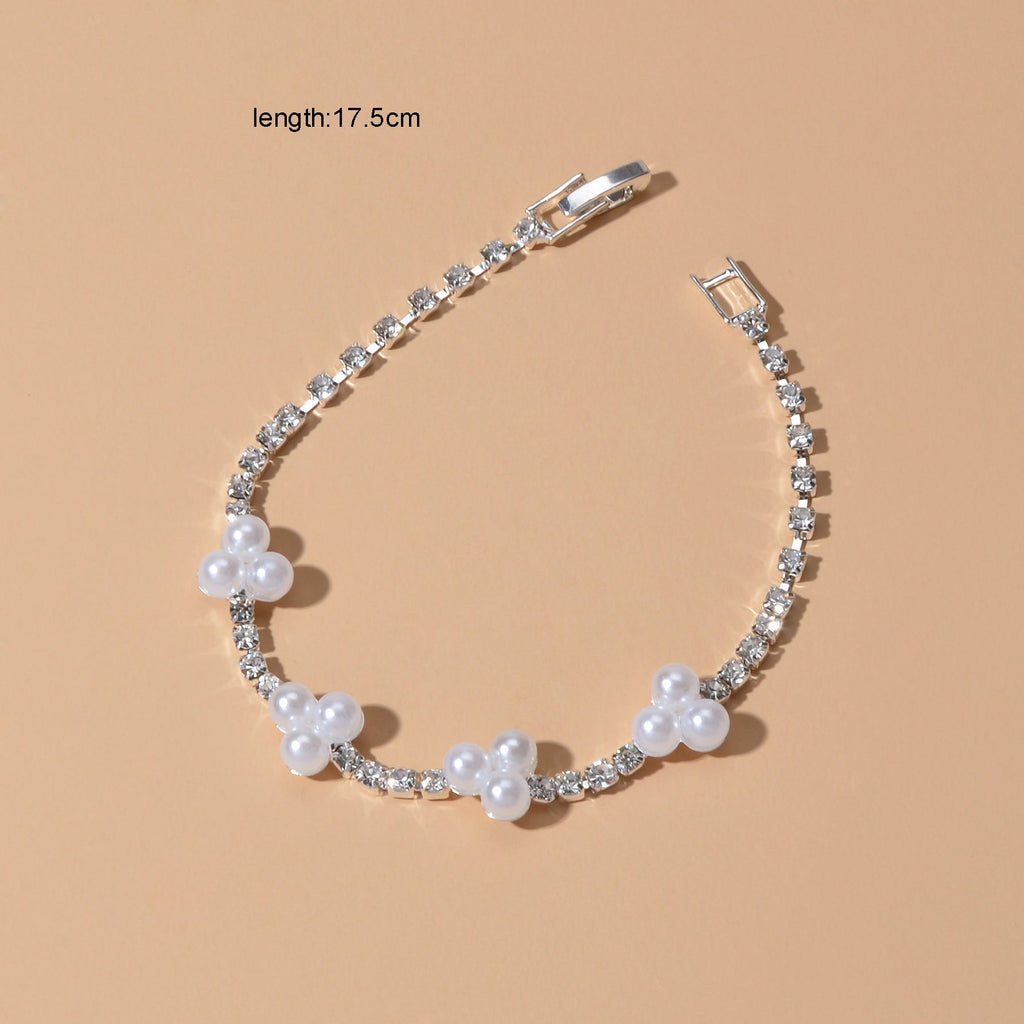 Rhinestone Pearl Silver Chain Bracelets
