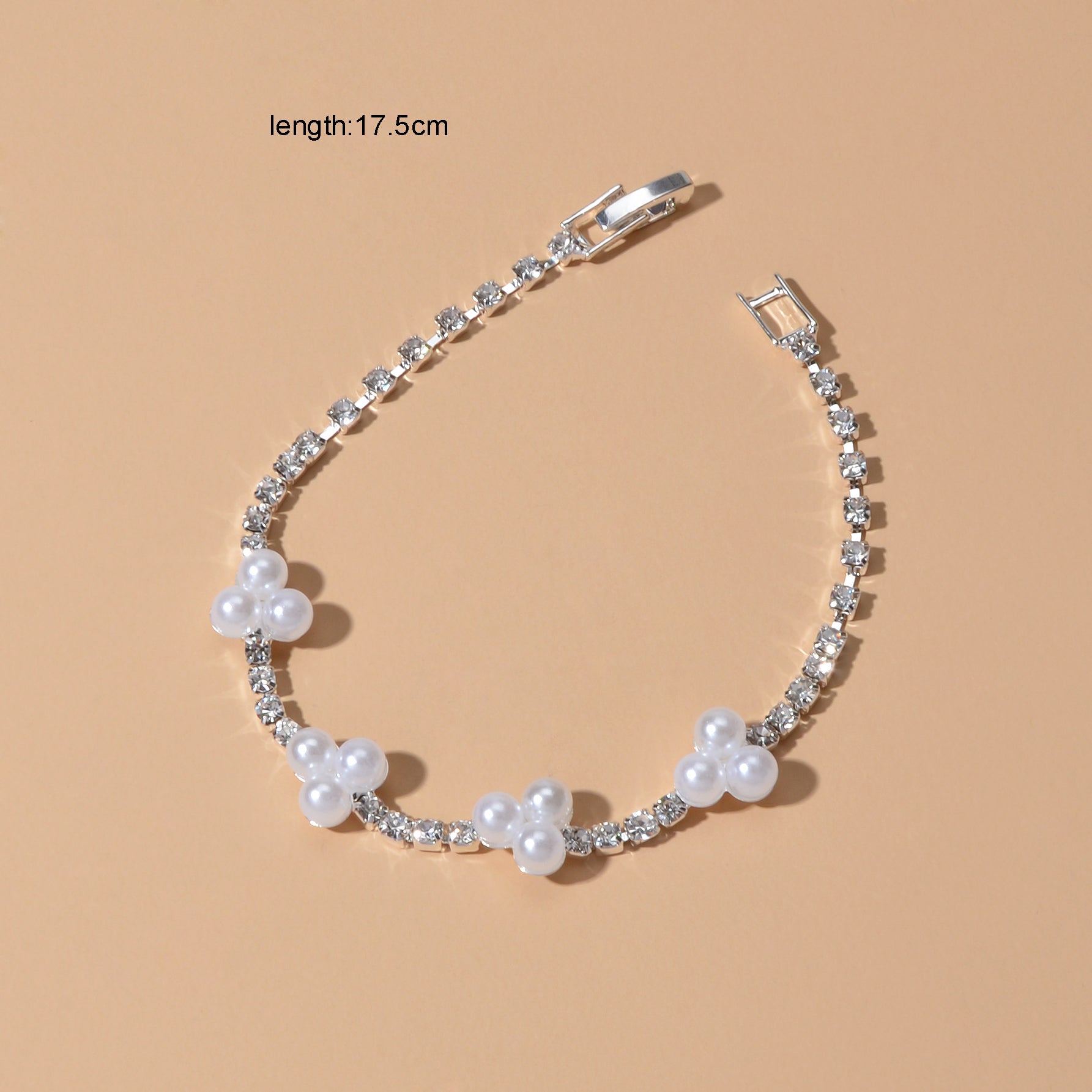 Rhinestone Pearl Silver Chain Bracelets