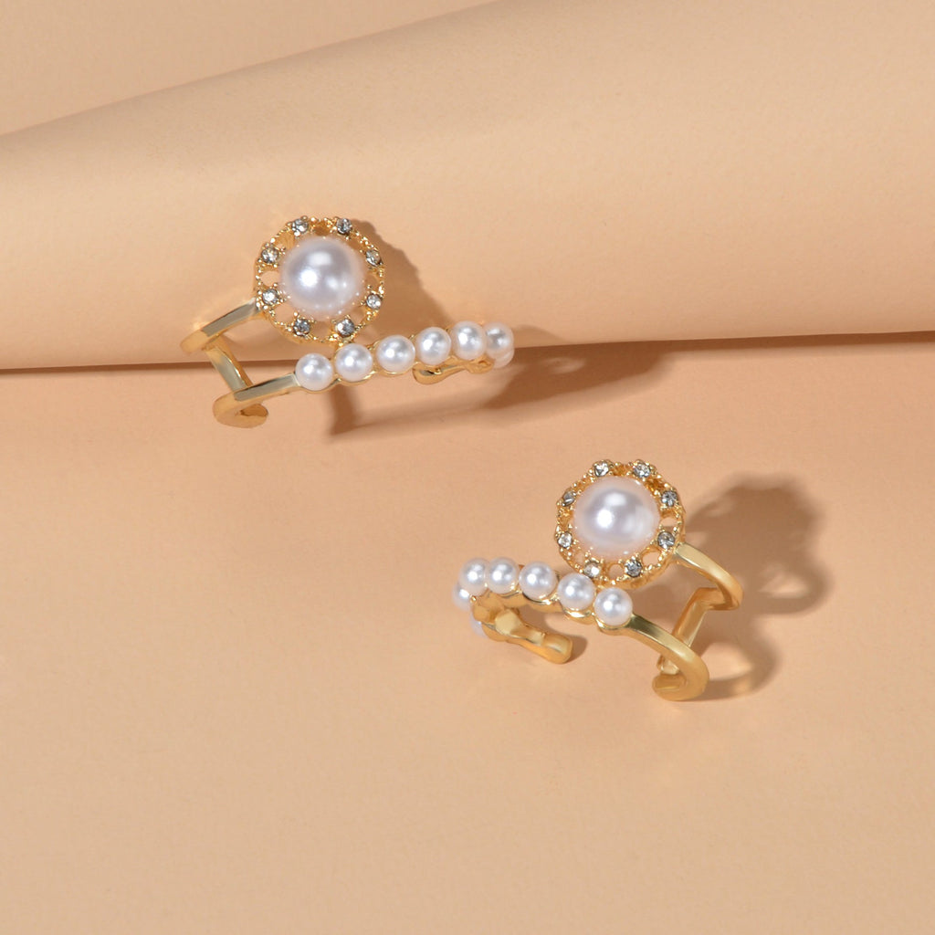 Pearl Rhinestone Geometric Stud Earrings