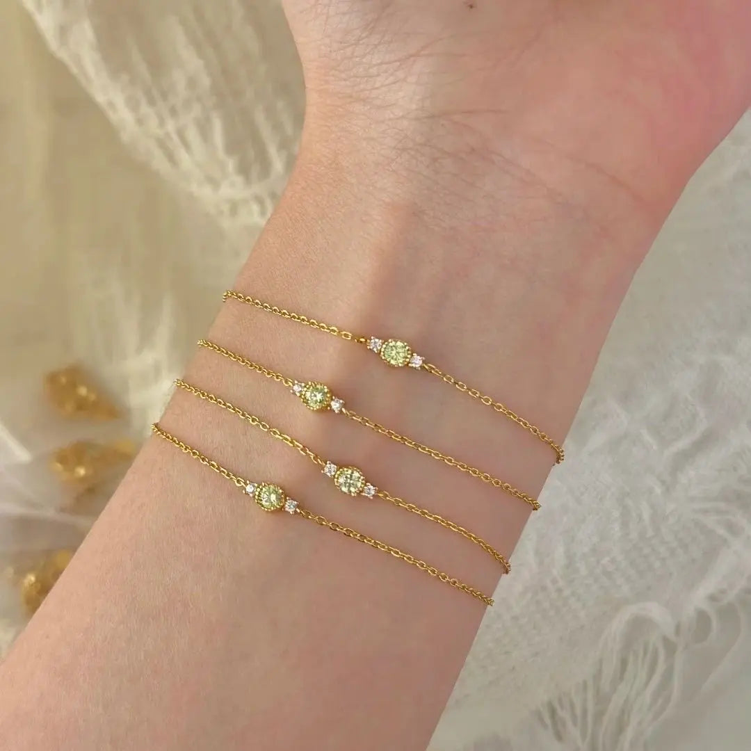 Sterling Silver Plated 14K Gold Olive Green Zircon Bracelet