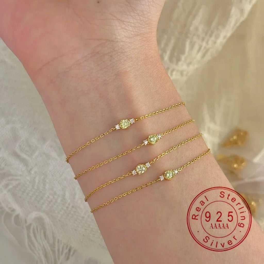 Sterling Silver Plated 14K Gold Olive Green Zircon Bracelet