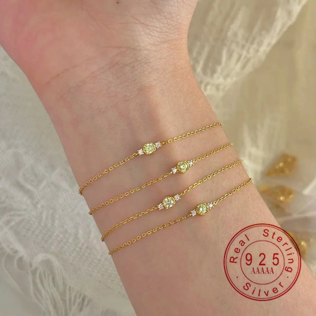 Sterling Silver Plated 14K Gold Olive Green Zircon Bracelet