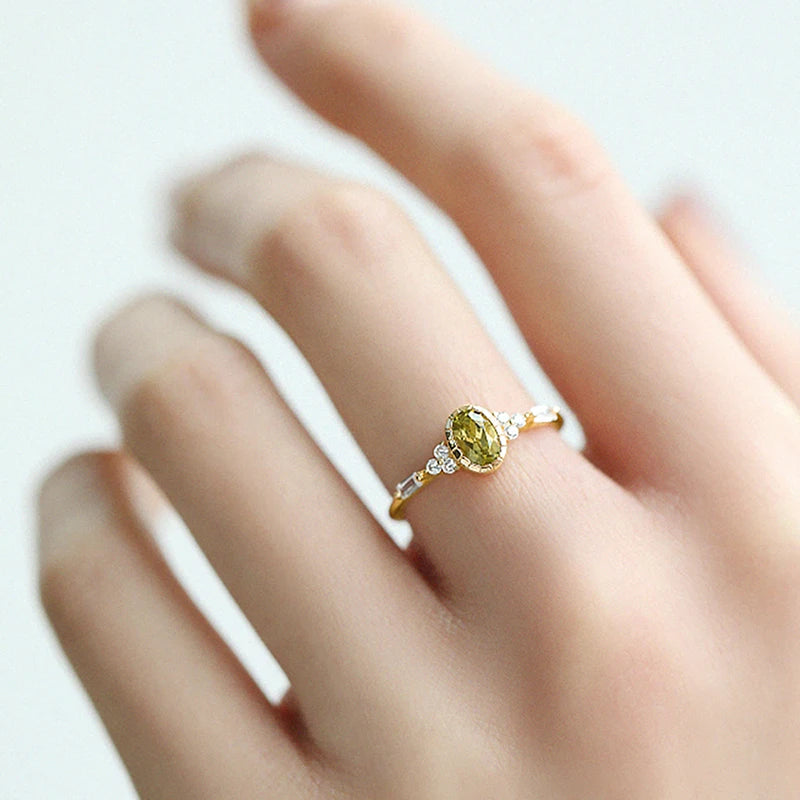 Huitan Unique Oval Olive CZ Ring