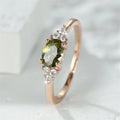 Simple Small Olive Green Stone Ring Rose Gold Color Oval Zircon Minimalist Stacking Thin Ring
