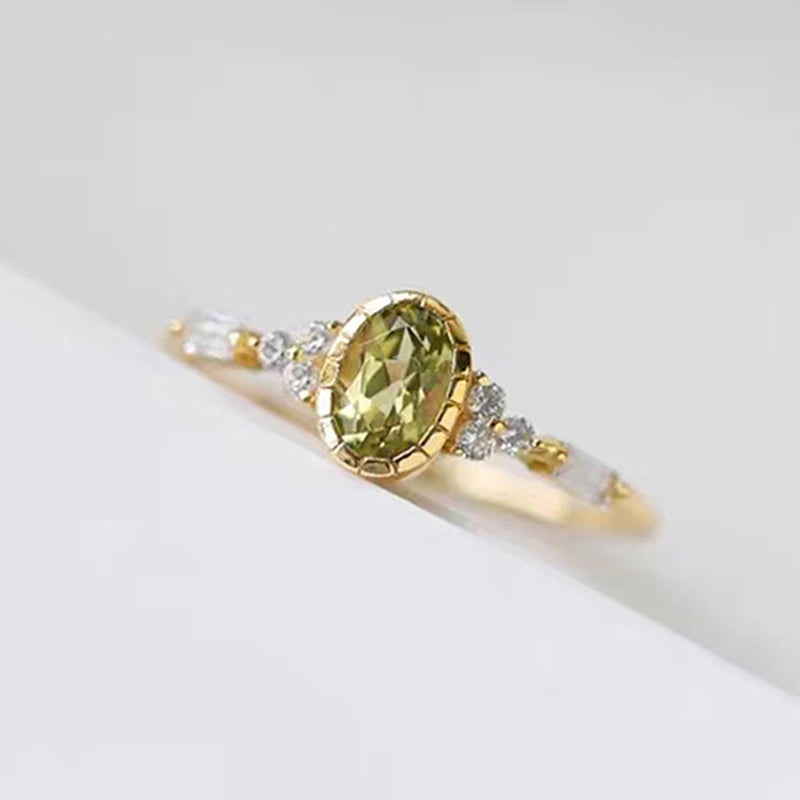Huitan Unique Oval Olive CZ Ring