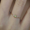 Sterling Silver Plated 14K Gold Peridot Adjustable Chain Ring Women Japanese Style