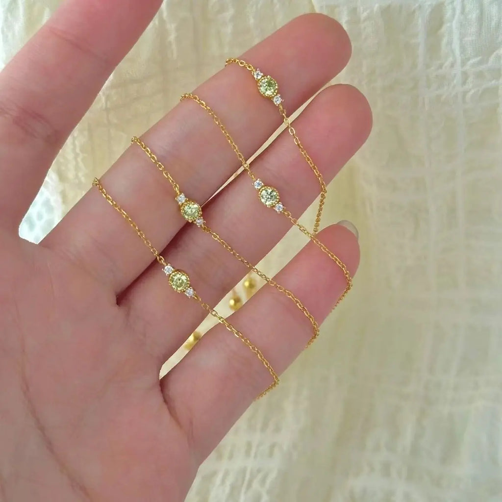 Sterling Silver Plated 14K Gold Olive Green Zircon Bracelet