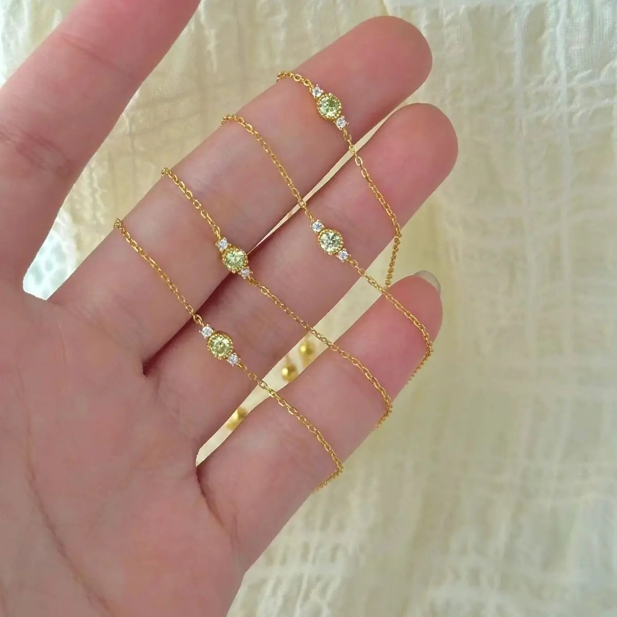 Sterling Silver Plated 14K Gold Olive Green Zircon Bracelet