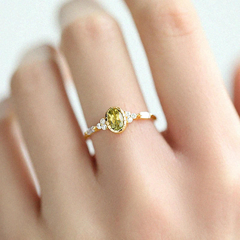 Huitan Unique Oval Olive CZ Ring