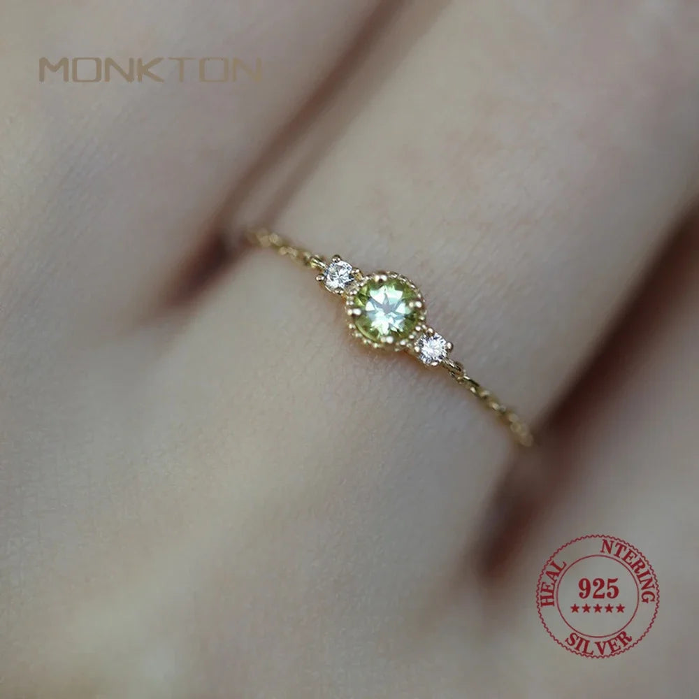 Monkton Real 925 Sterling Silver Round Solitaire Cubic Zirconia Chain Ring