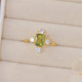French Retro Olive Green Crystal Stainless Steel Adjustable Ring
