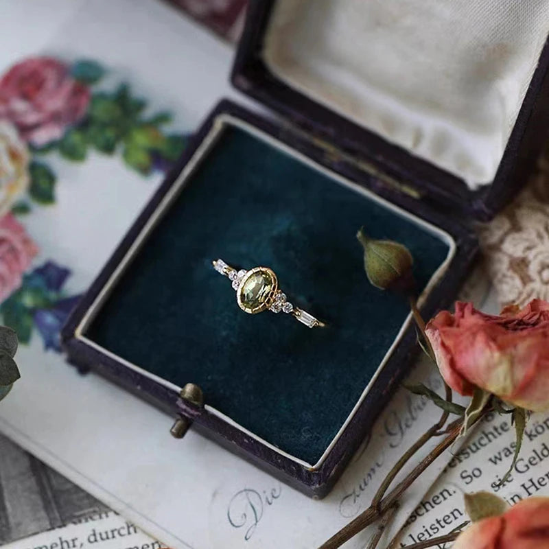 Huitan Unique Oval Olive CZ Ring