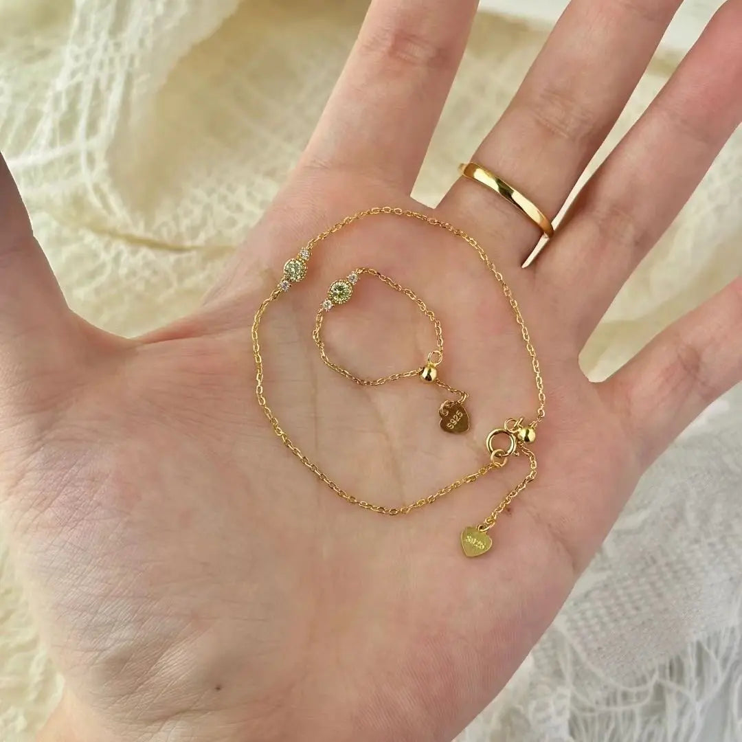 Sterling Silver Plated 14K Gold Olive Green Zircon Bracelet