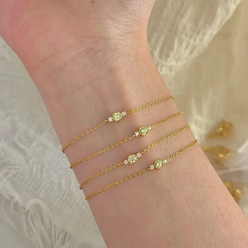 Sterling Silver Plated 14K Gold Olive Green Zircon Bracelet