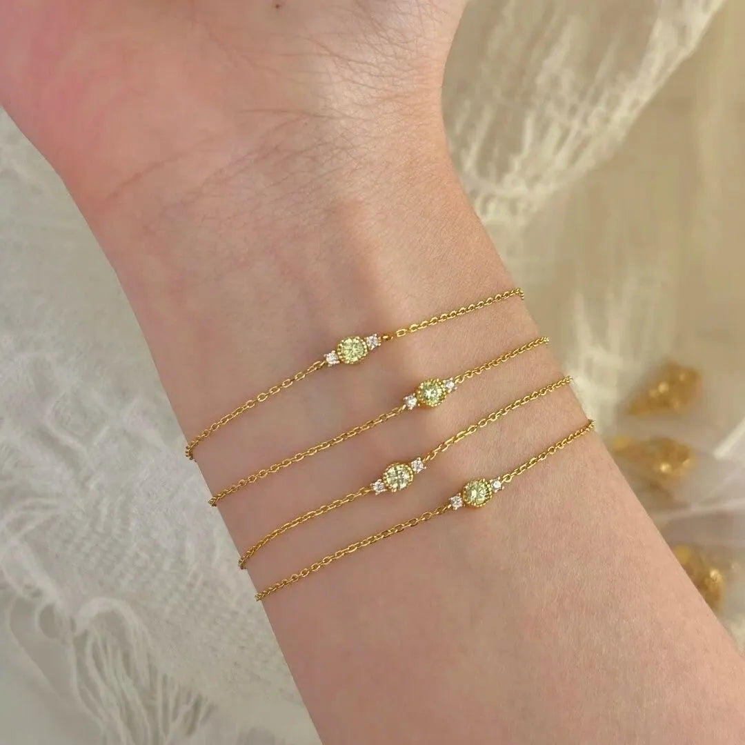 Sterling Silver Plated 14K Gold Olive Green Zircon Bracelet