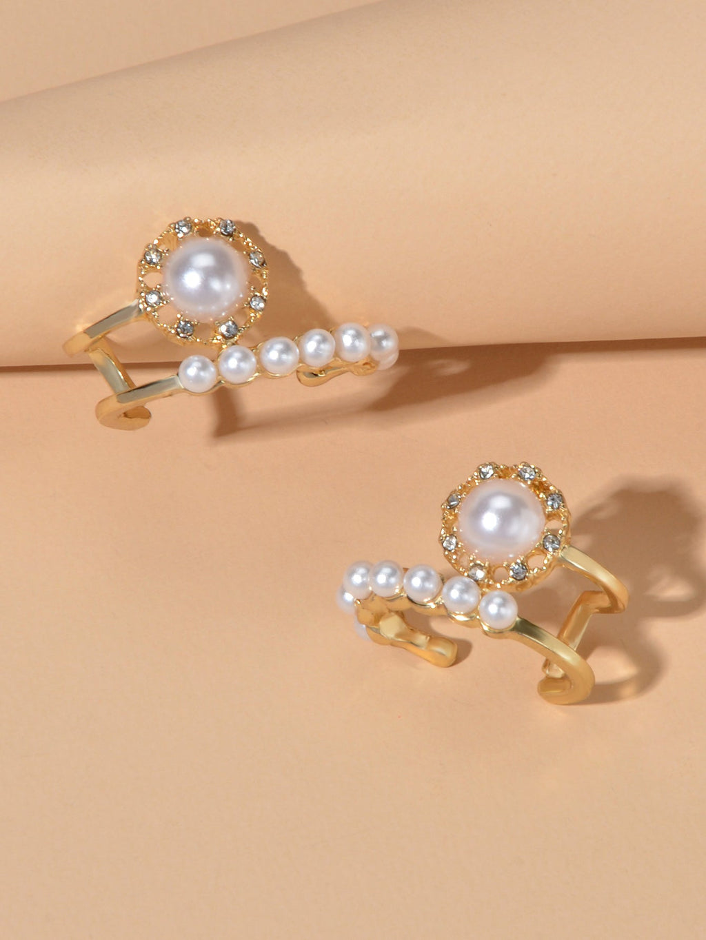 Pearl Rhinestone Geometric Stud Earrings